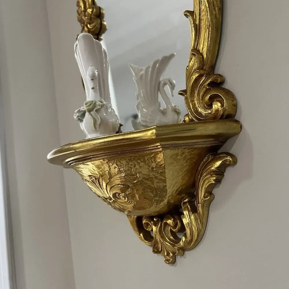 Vintage Syroco Gold Mirror Shelf Hollywood Regency Wall Decor